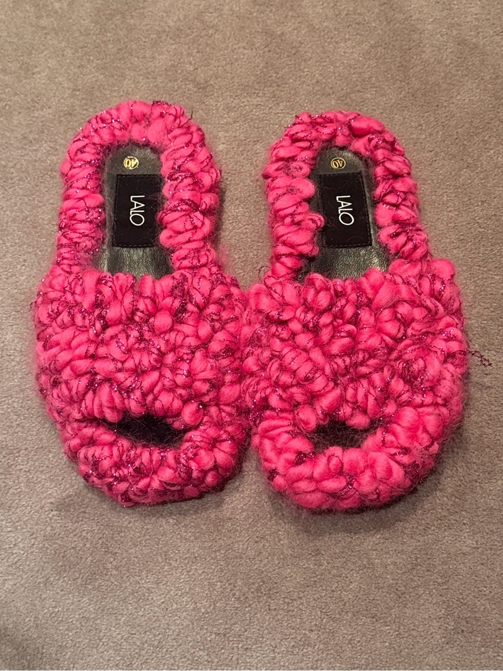 LALO Pink Cozy Knit Slippers for inside or outside